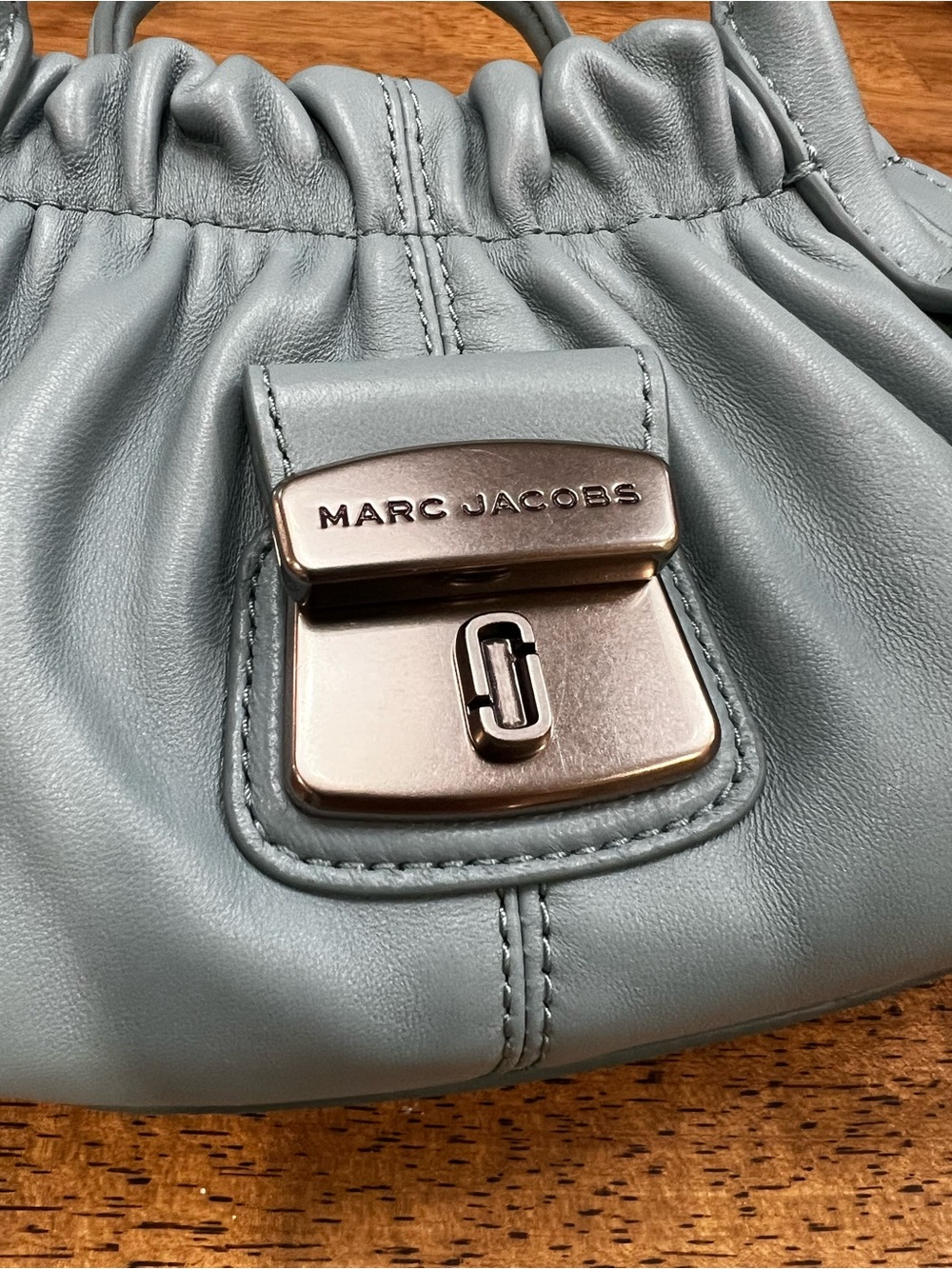 Marc Jacobs sky blue Leather Ruched Top-Handle Satchel with Matching Wallet - Picture 2 of 15